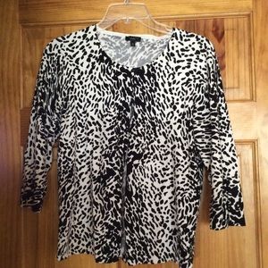 Talbots Black and white animal print cardigan